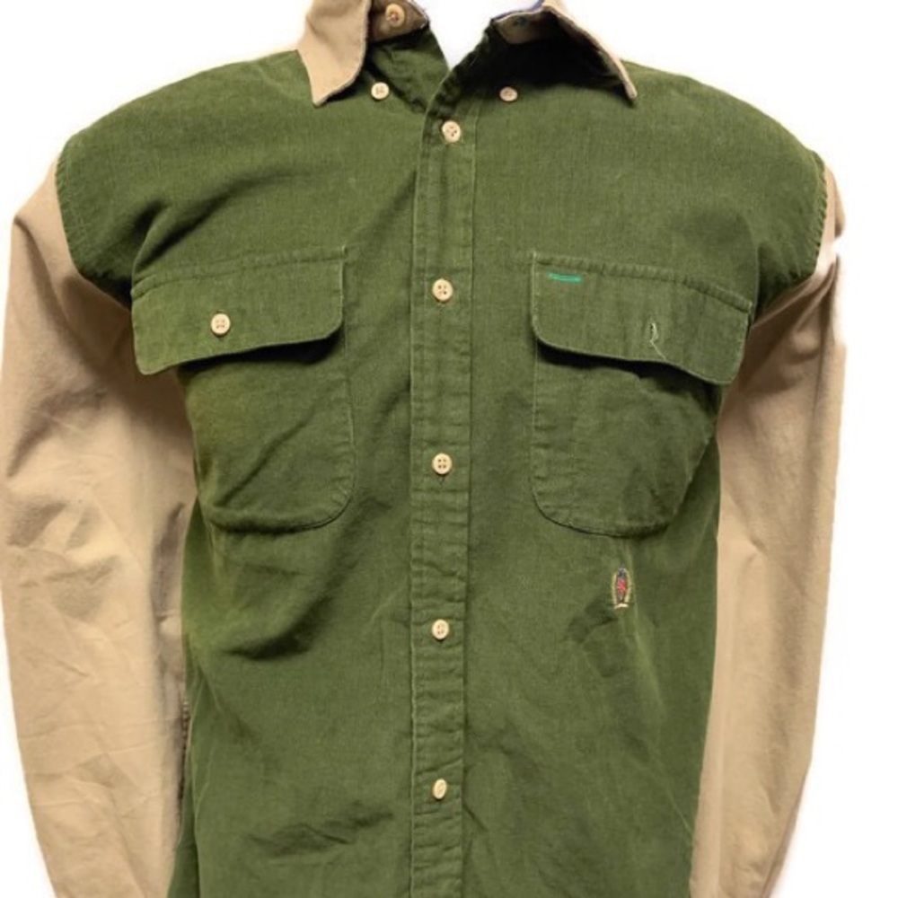 Tommy Hilfiger L Green Corduroy Tan Button Down